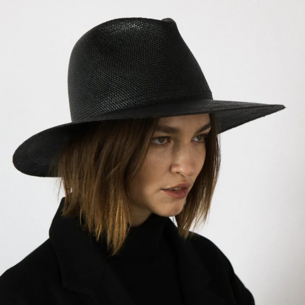 Janessa Leone Black Straw Fedora Hat L — image 2 of 8